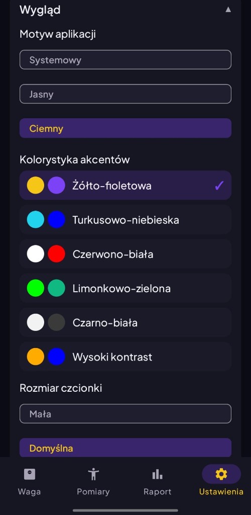 Wybór motywu i kolorystyki akcentów aplikacji